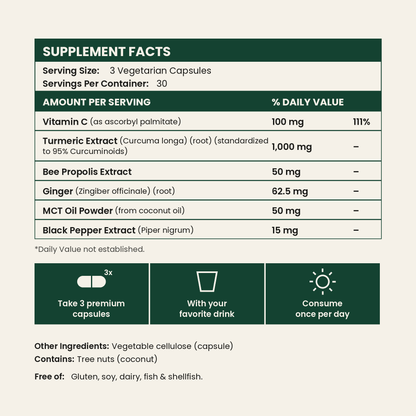 Supplement Facts panel — serving size 3 capsules, 30 servings