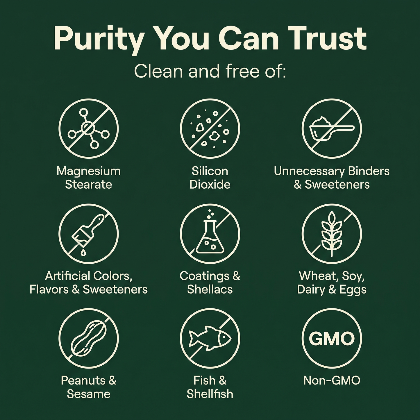 Purity you can trust — free of fillers, artificial additives and major allergens except coconut